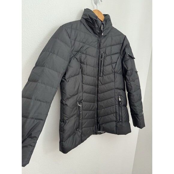 EDDIE BAUER Womans Goose Down Winter Coat Jacket Black Ski Size L EUC Cargo - Picture 3 of 9